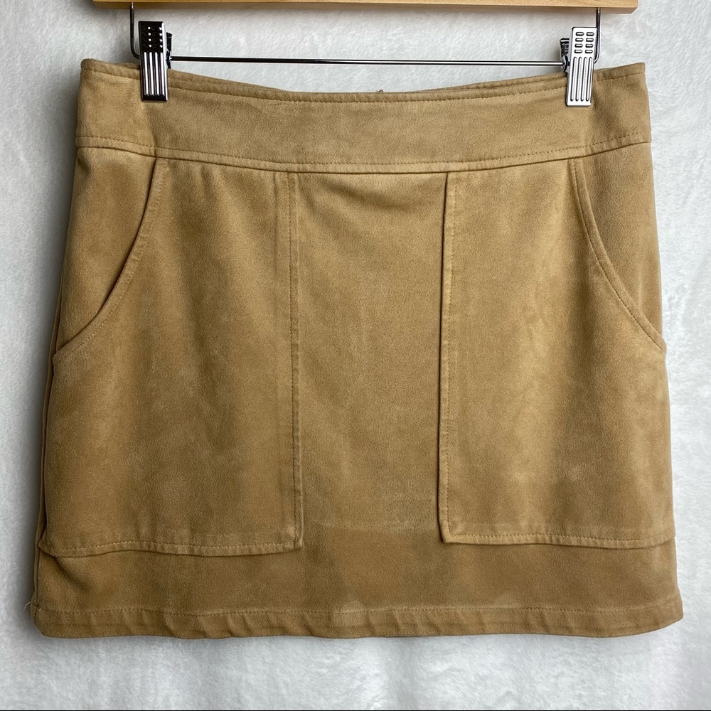 Honey Punch Faux Suede Mini Brown Tan Skirt - Med